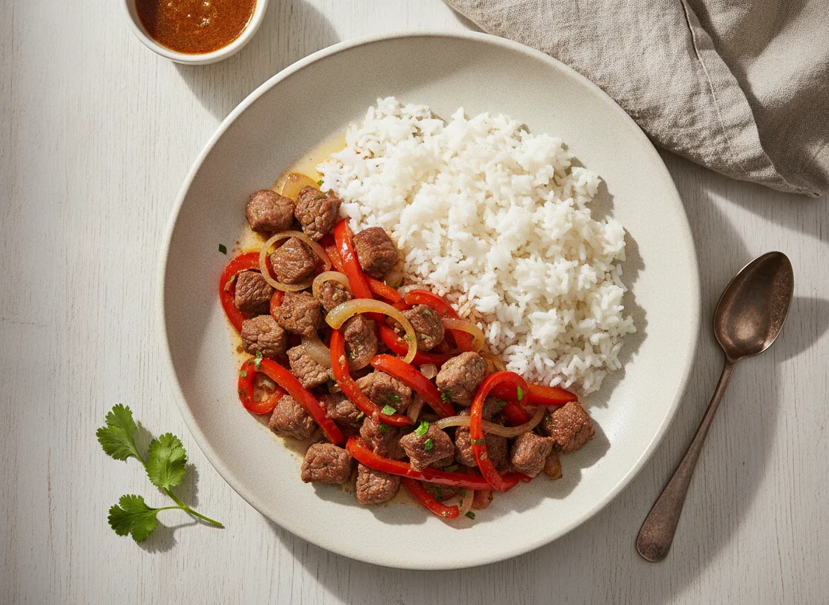 Carne salteada con arroz photo