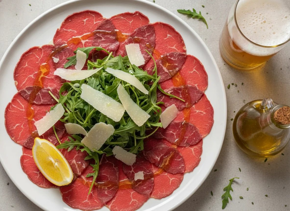 Carpaccio de ternera con rúcula y queso parmesano photo