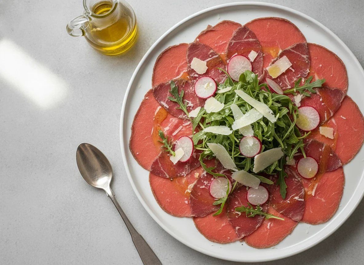 Carpaccio de ternera con rúcula y rabanitos photo