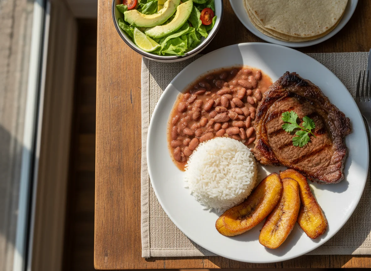 Casado con bistec y plátano maduro photo