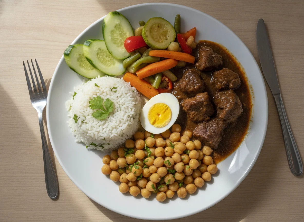 Casado con garbanzos y carne en salsa photo