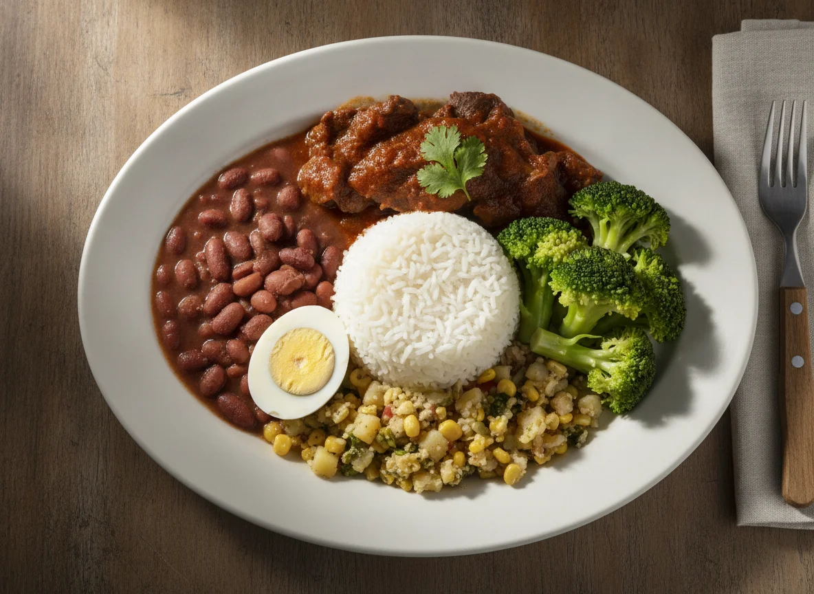 Casado costarricense con huevo y brócoli photo