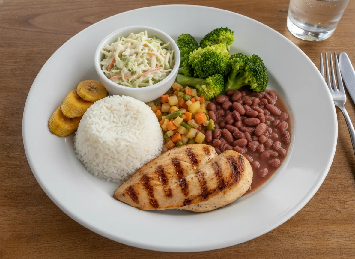Casado costarricense con pollo y ensalada photo
