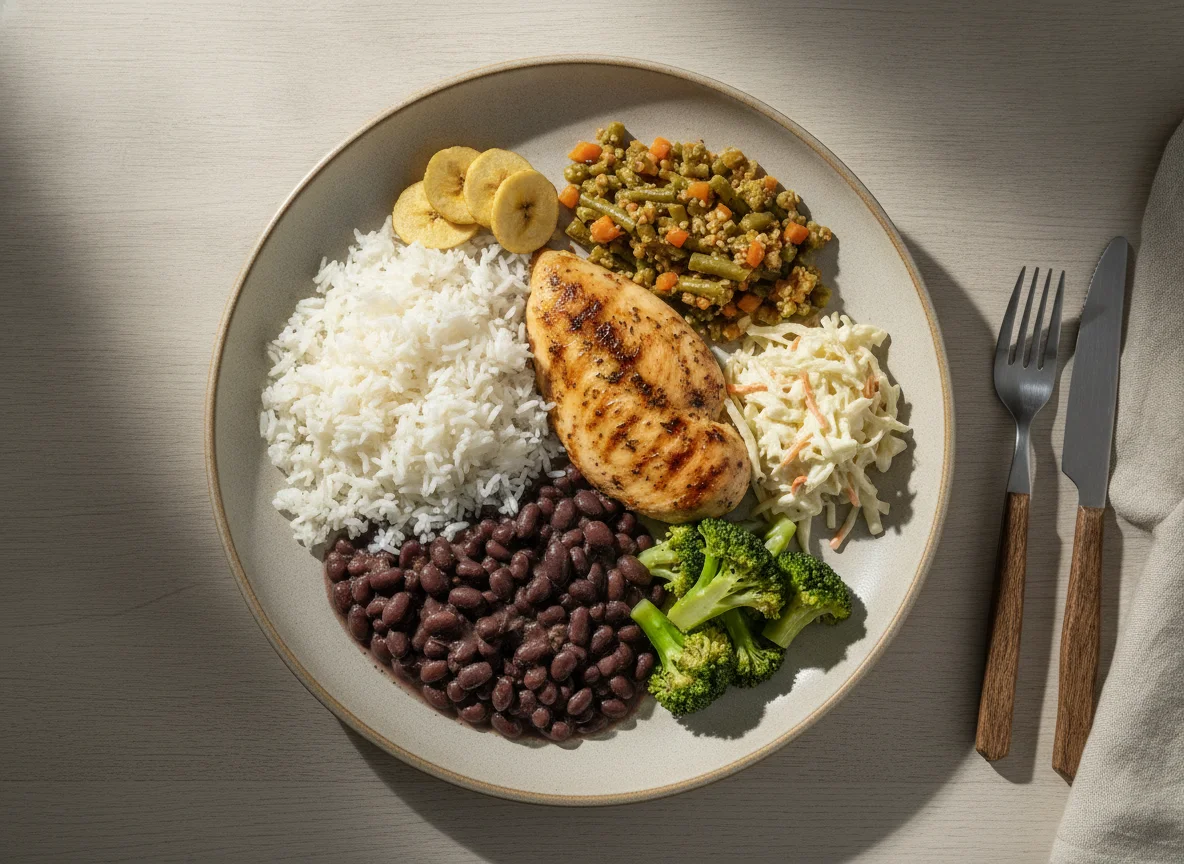Casado costarricense con pollo y picadillo photo