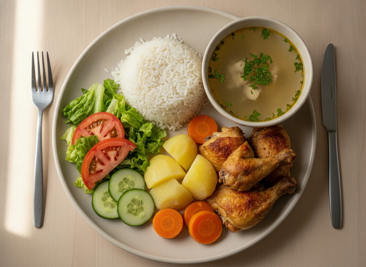 Casado de pollo con sopa photo
