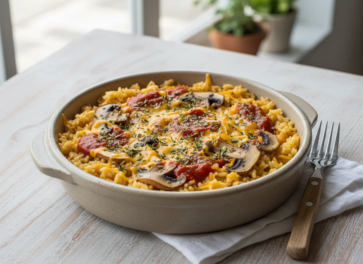 Cazuela de arroz con queso y verduras photo