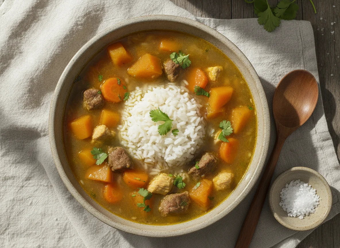 Cazuela de ave o vacuno con arroz photo