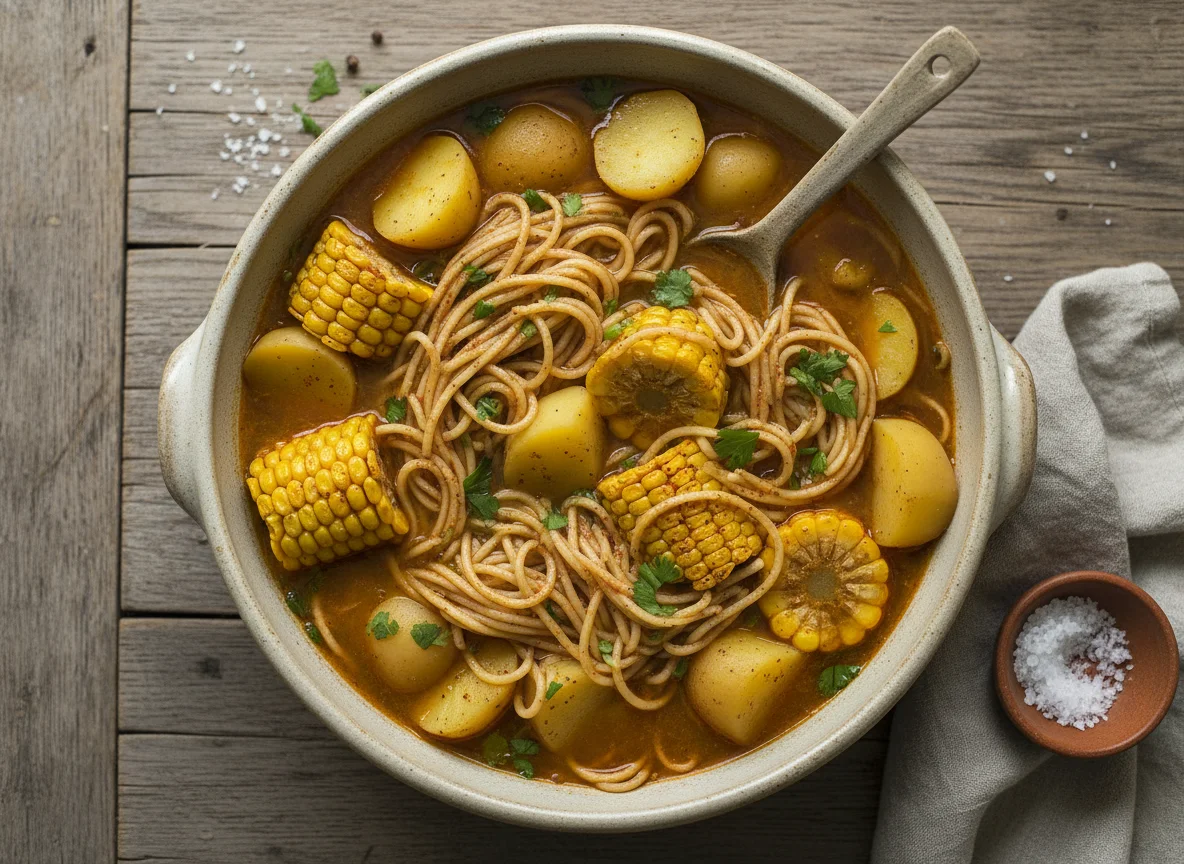 Cazuela de fideos con choclo y papas photo
