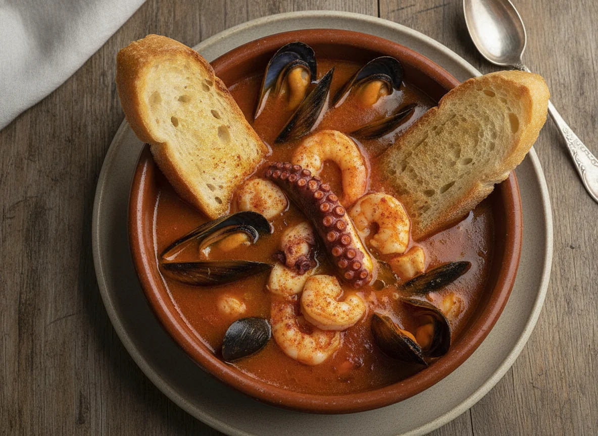 Cazuela de Mariscos con Pan Tostado photo