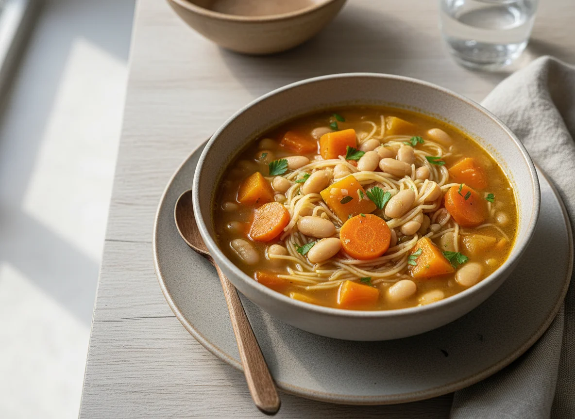 Cazuela de porotos con fideos y zapallo photo