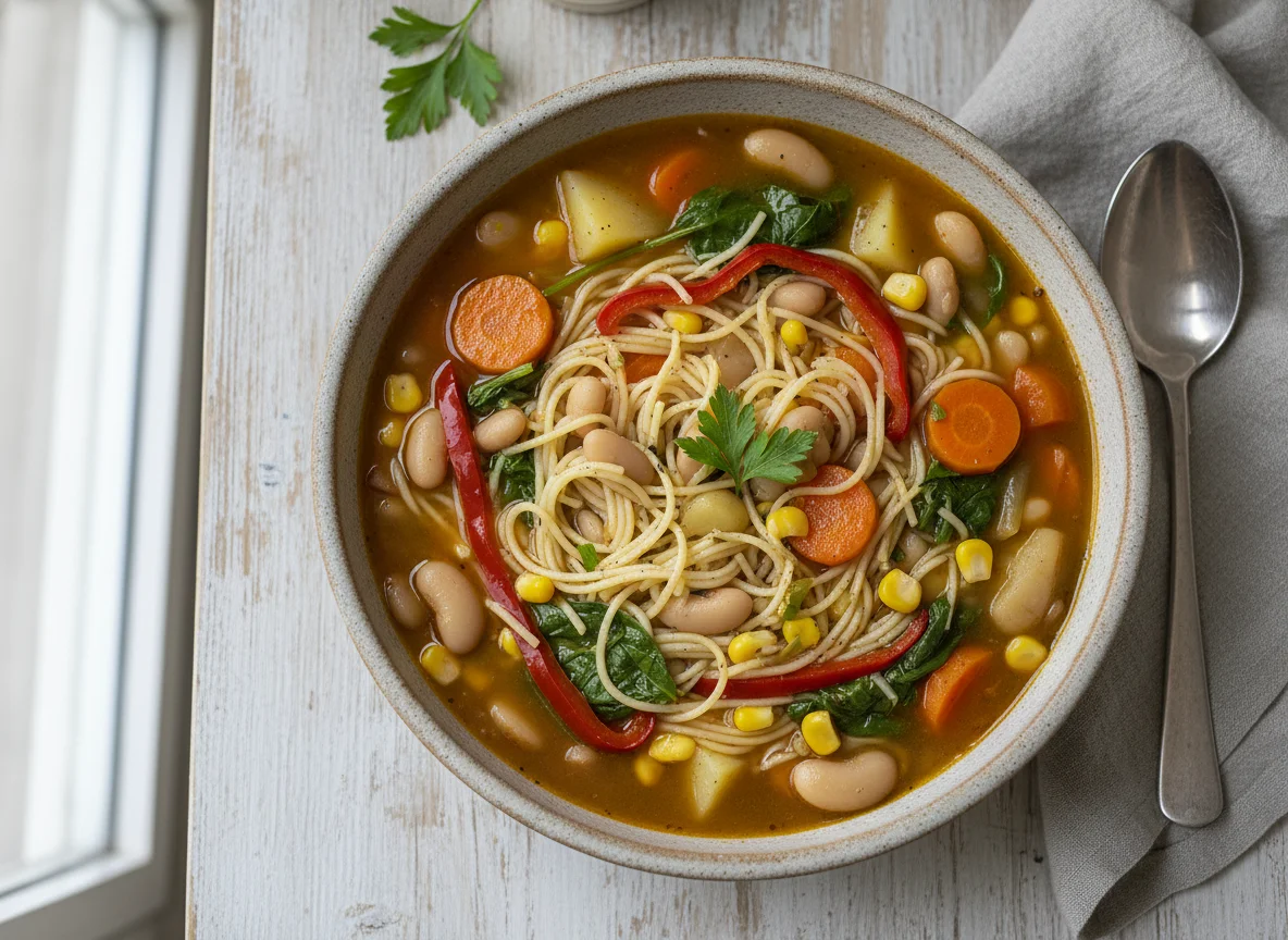 Cazuela de verduras con fideos photo