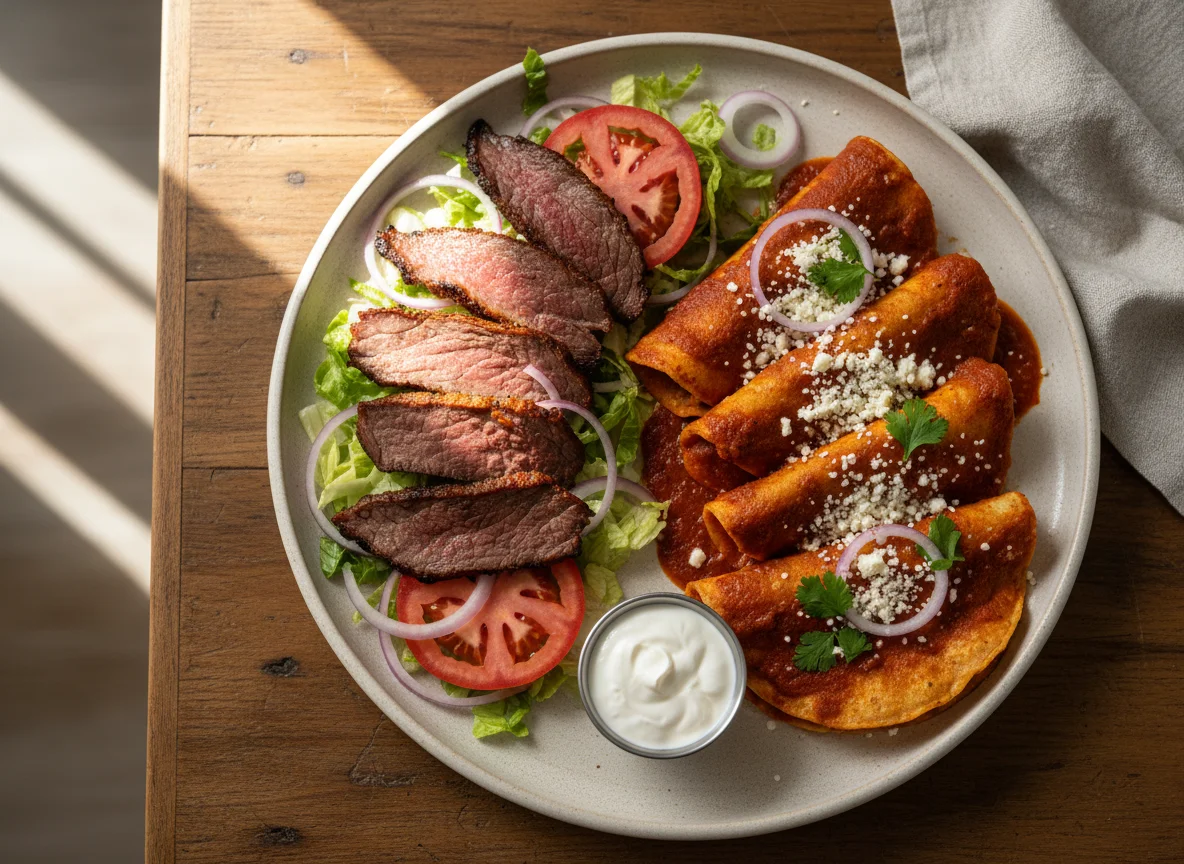 Cecina con Enchiladas y Guarnición photo