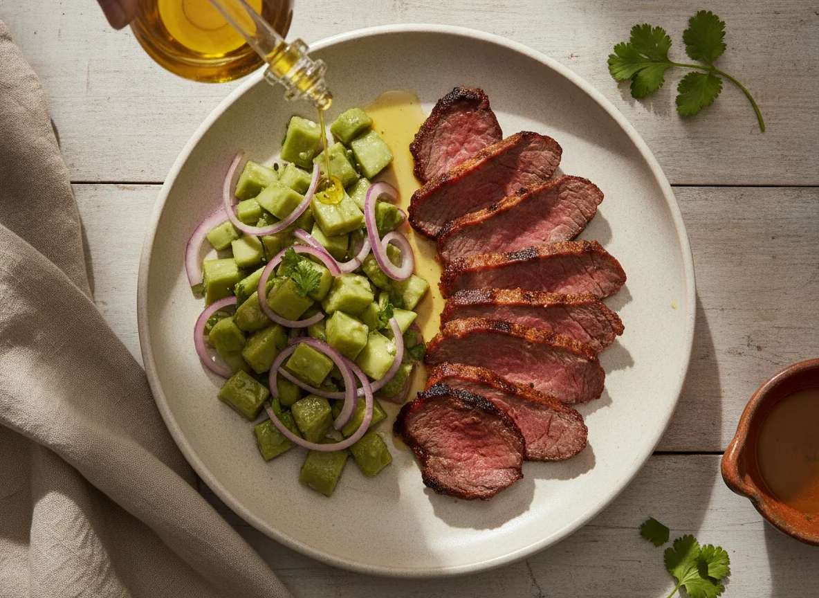 Cecina con ensalada de nopales photo