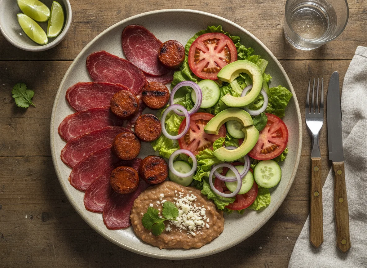 Cecina con ensalada y chorizo photo
