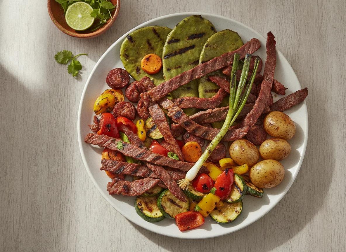Cecina con nopales y verduras asadas photo
