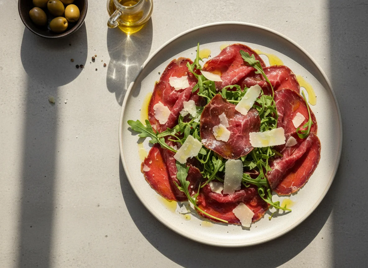 Cecina con rúcula y parmesano photo