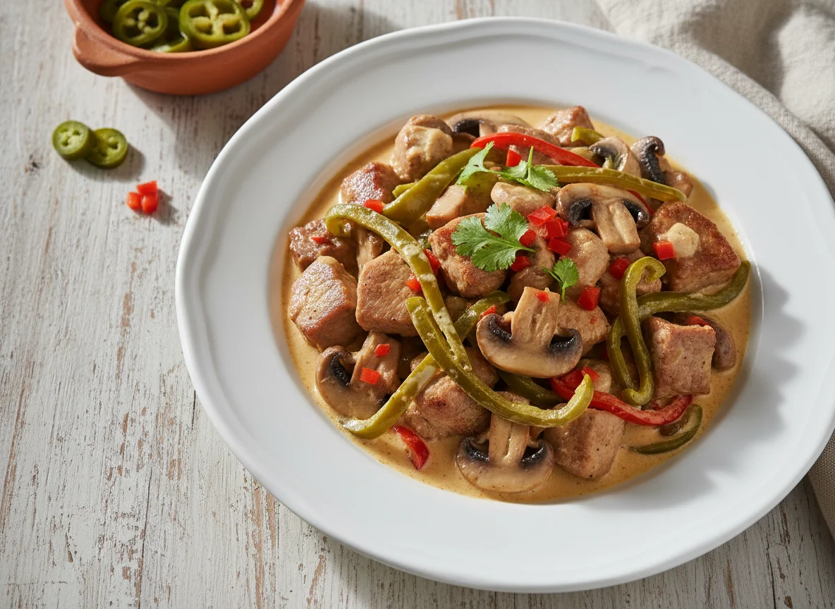 Cerdo con champiñones y rajas photo