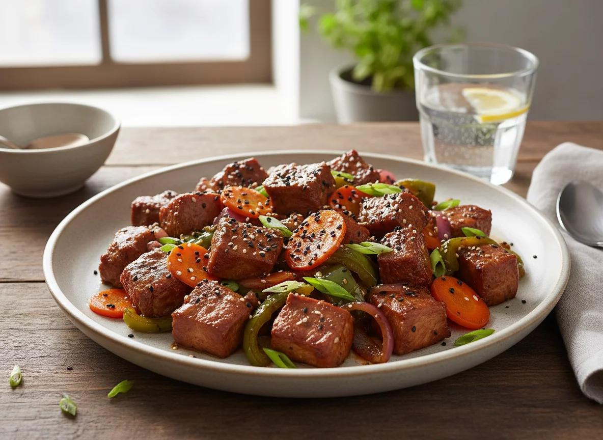 Cerdo con pimientos y cebolla photo