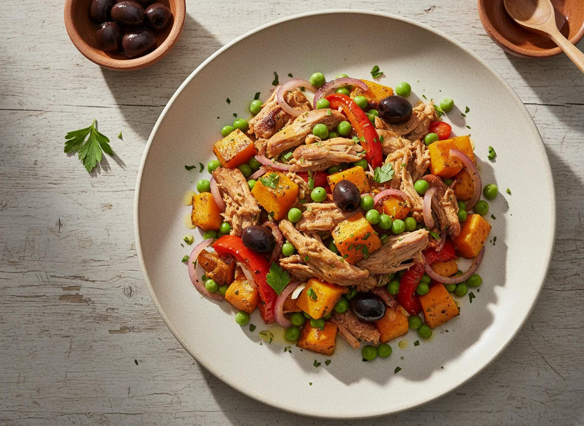 Cerdo con vegetales y aceitunas photo