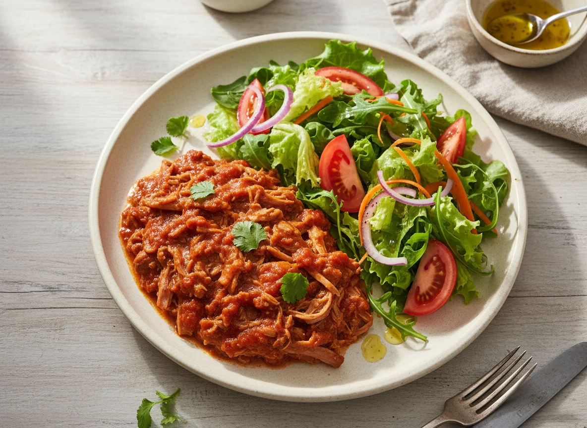 Cerdo desmenuzado con ensalada fresca photo