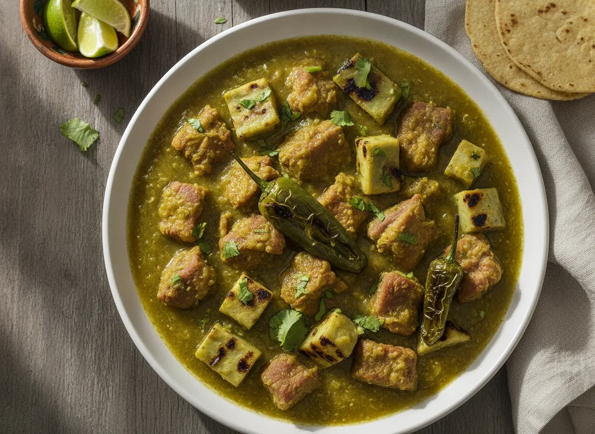 Cerdo en salsa verde con nopales photo