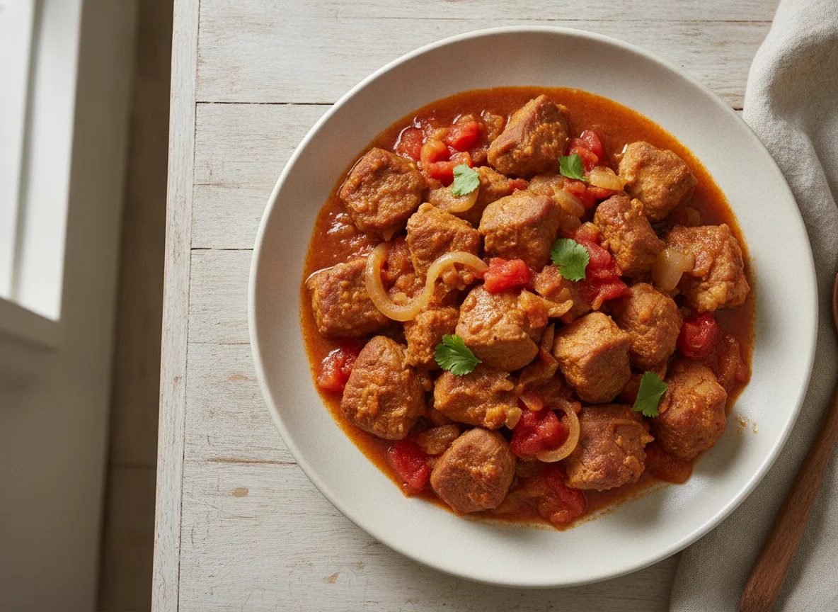 Cerdo o pollo guisado con tomate y cebolla photo