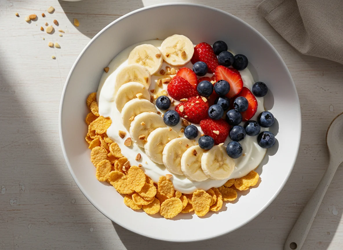 Cereal con frutas y yogur photo