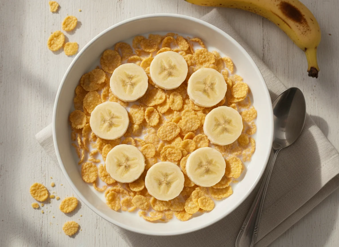 Cereal con leche y banano photo