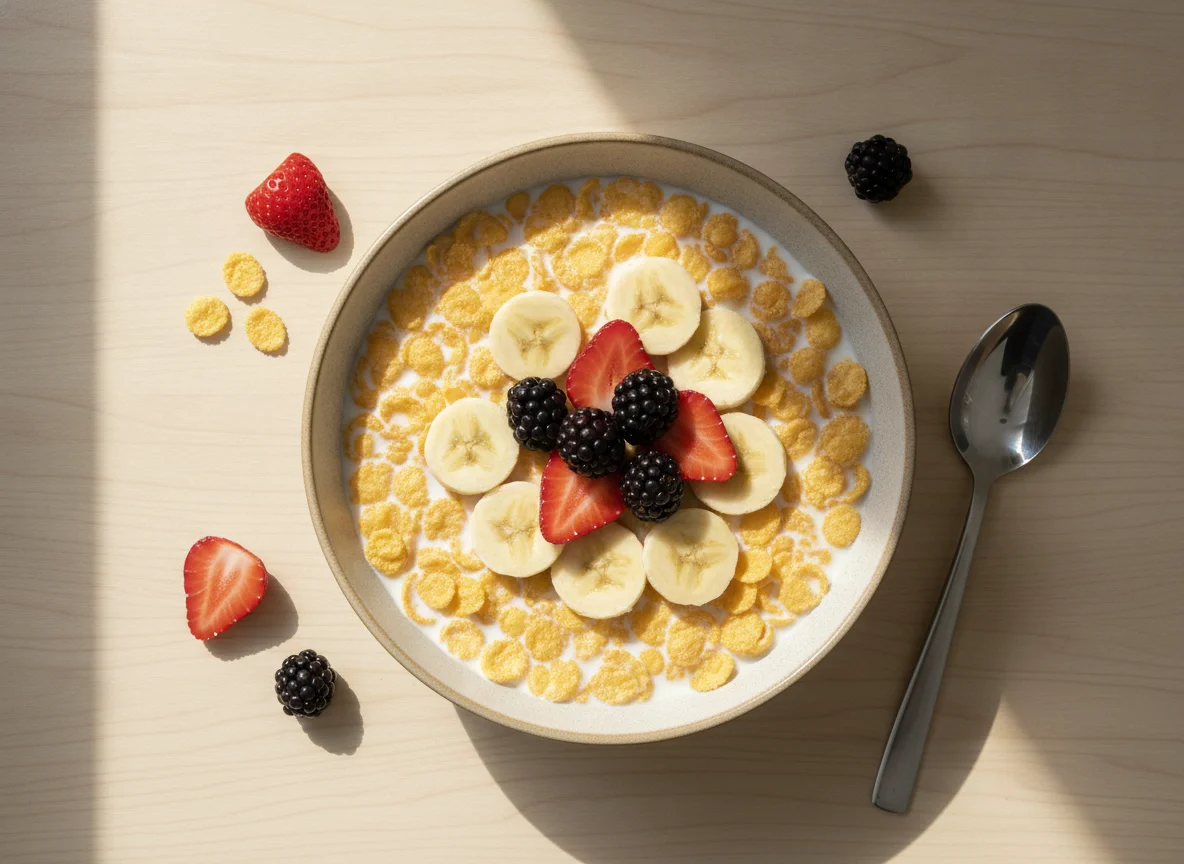 Cereal con leche y frutas photo
