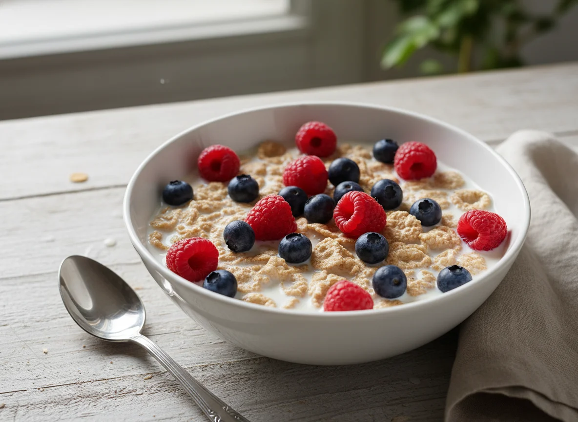 Cereal con leche y frutos rojos photo