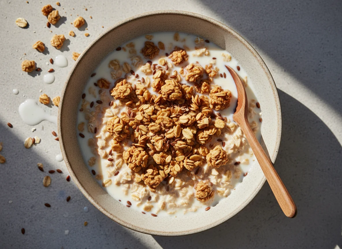 Cereal con leche y granola photo