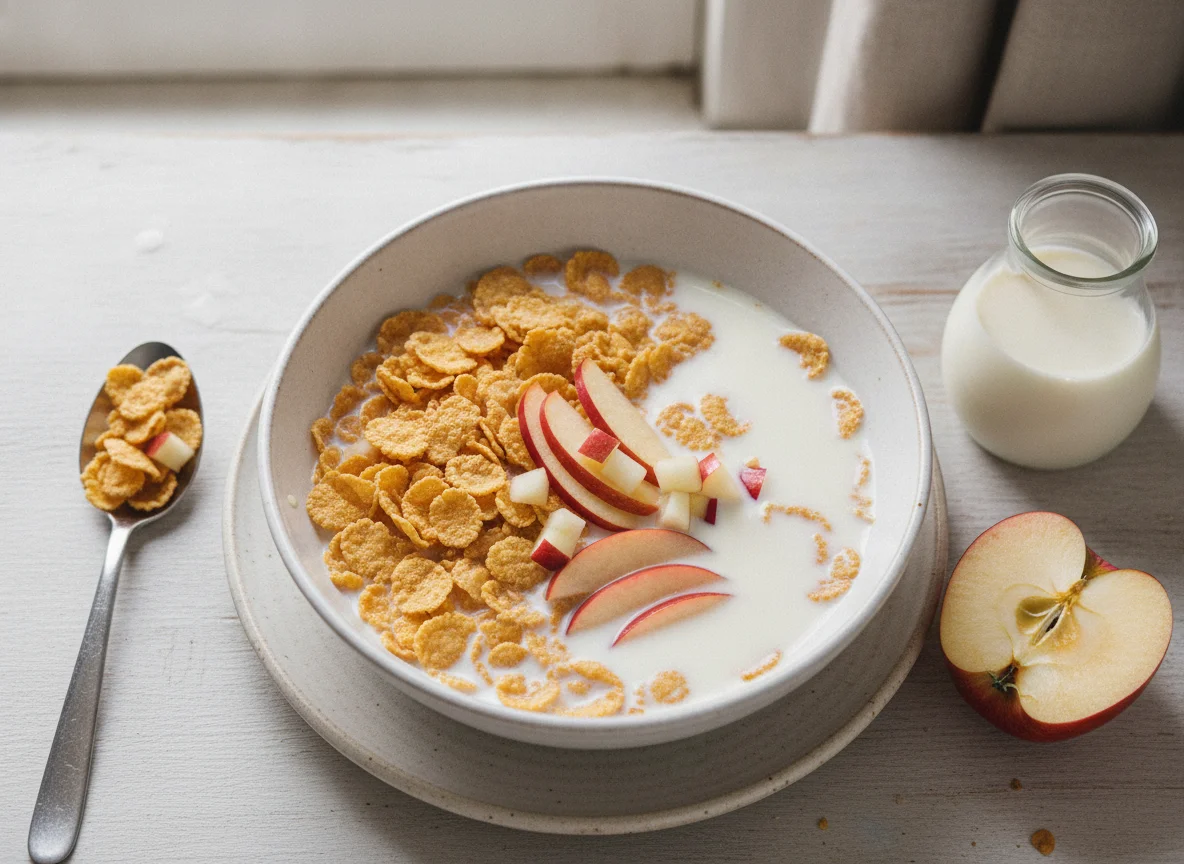 Cereal con leche y manzana photo