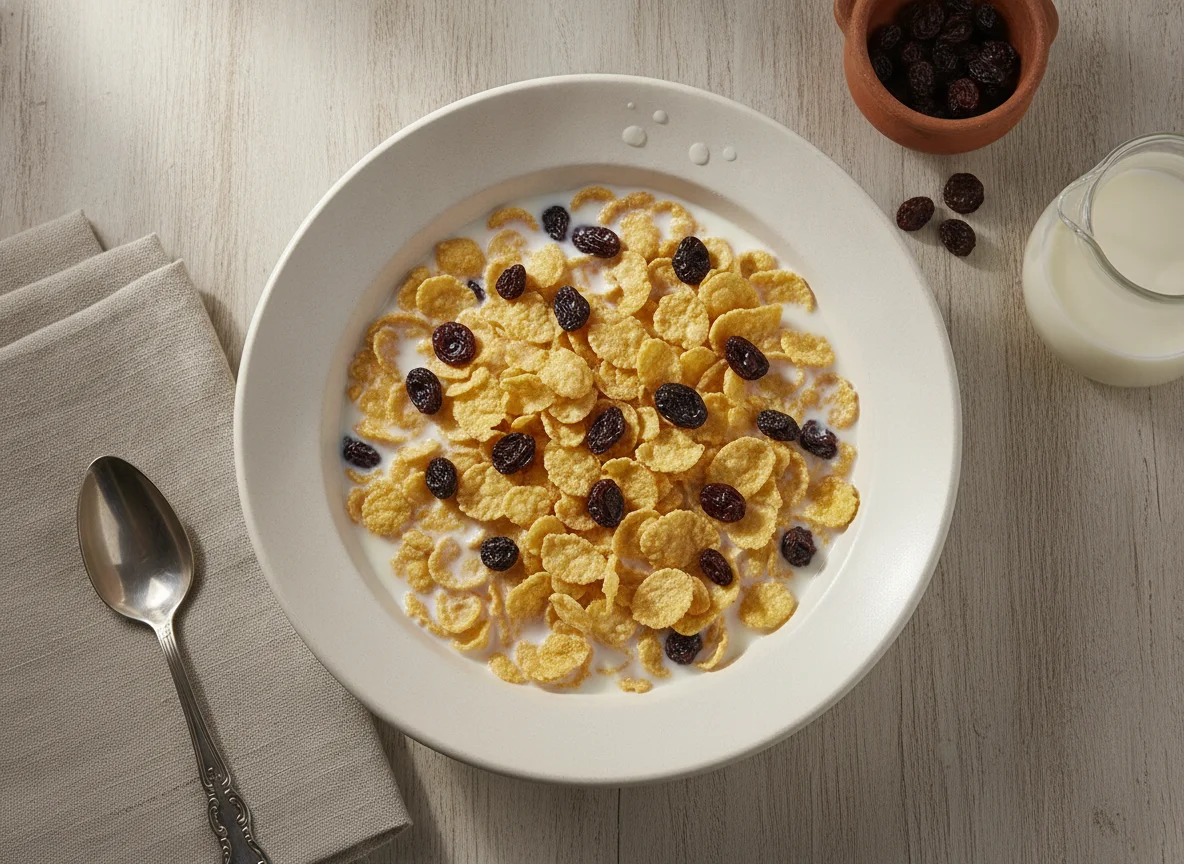 Cereal con leche y pasas photo