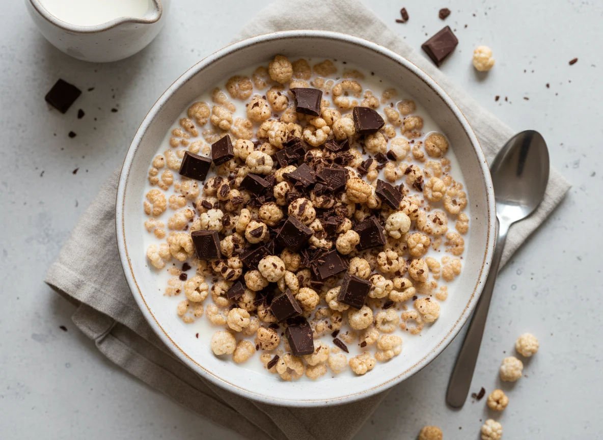 Cereal con leche y trozos de chocolate photo