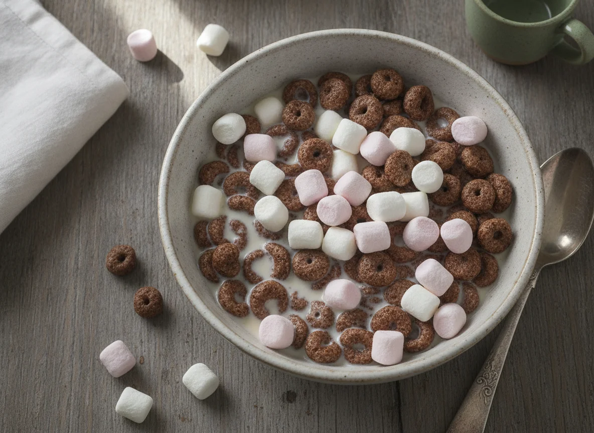 Cereal con malvaviscos y leche photo