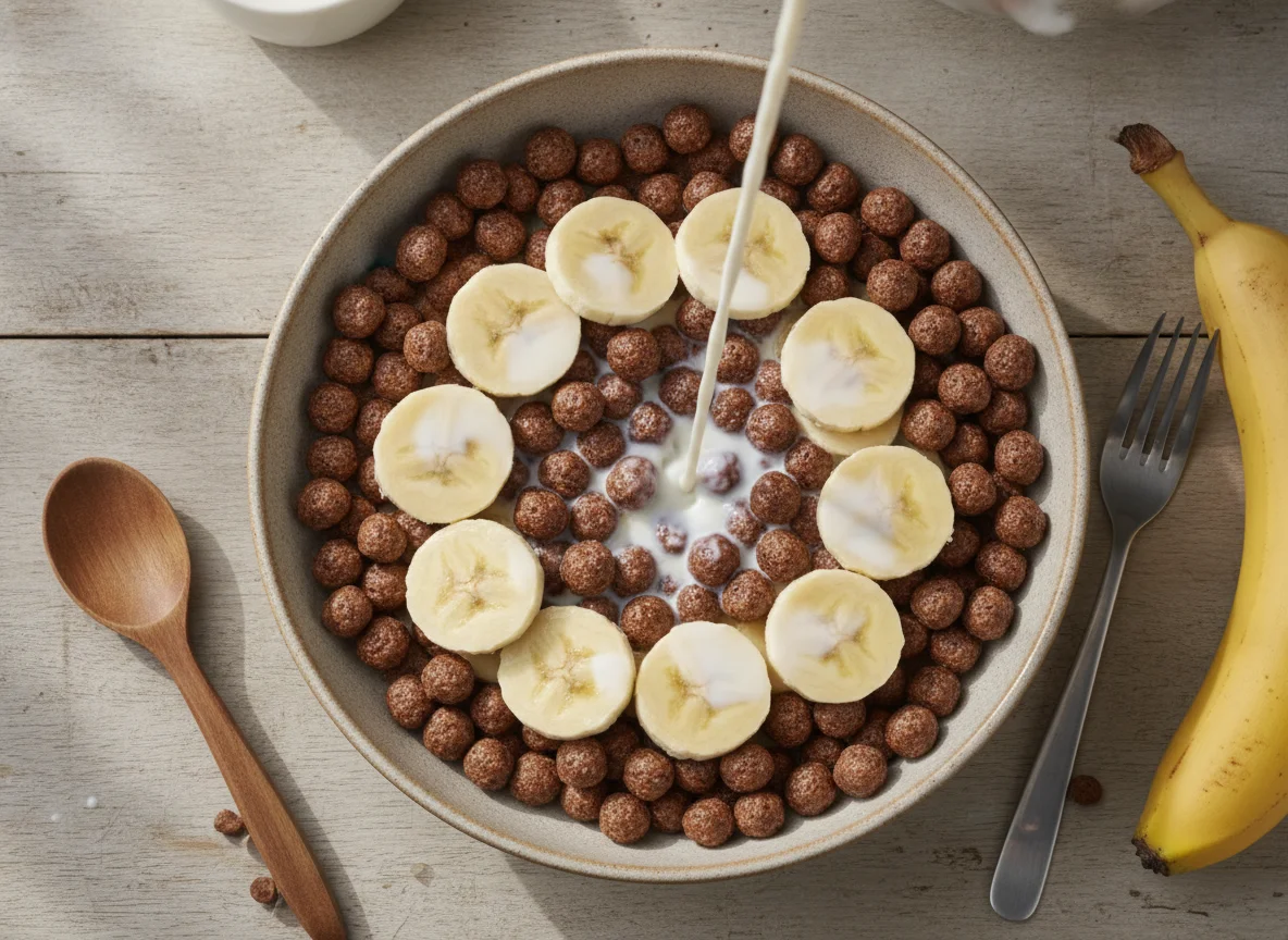 Cereal con plátano y leche photo