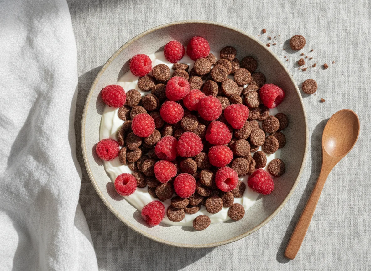 Cereal con yogur y frambuesas photo