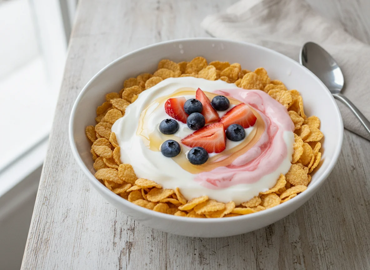 Cereal con yogur y leche photo