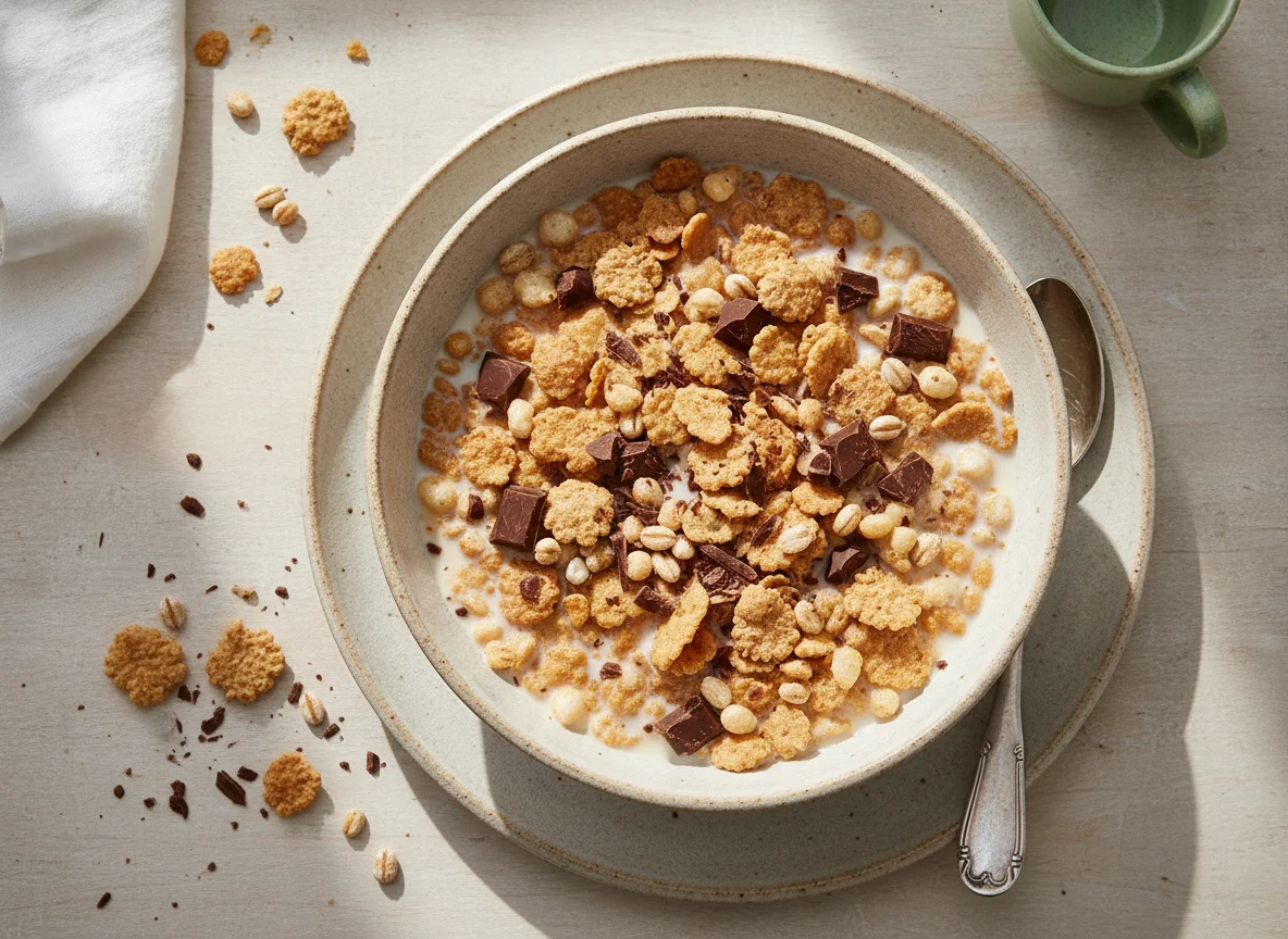 Cereales con chocolate negro y leche photo