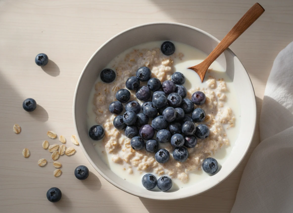 Cereales con leche y arándanos photo