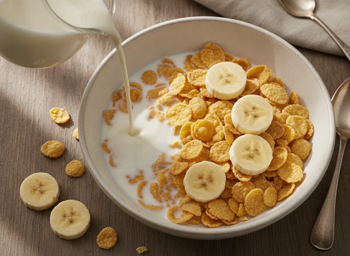 Cereales de maíz con banana photo
