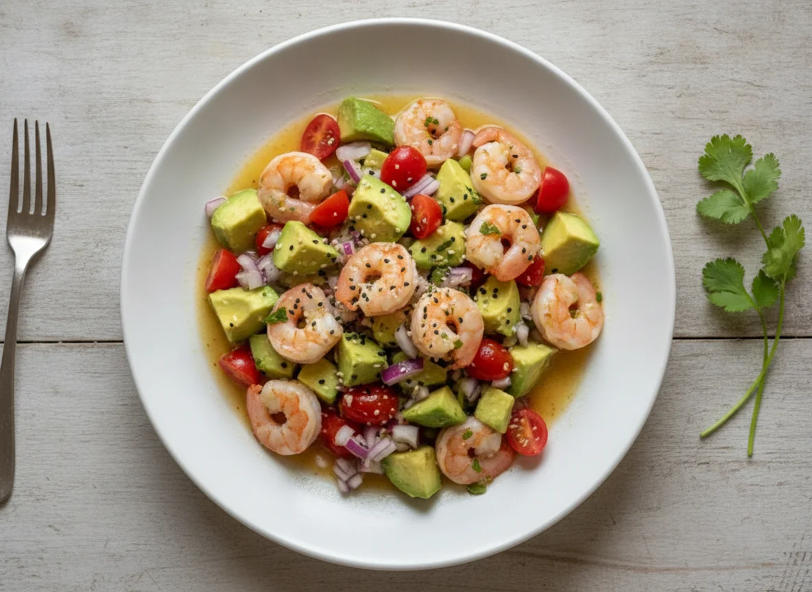 Ceviche de camarón con aguacate photo