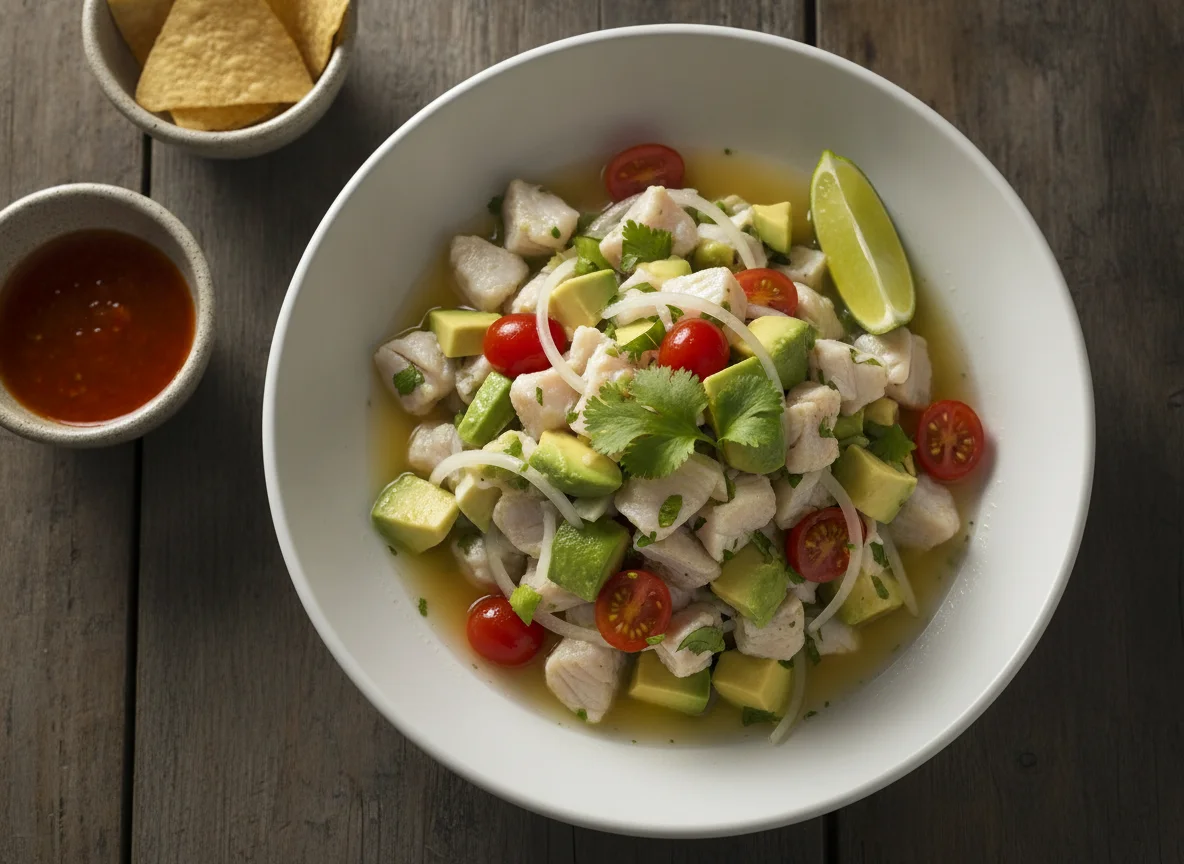 Ceviche de pescado con aguacate photo
