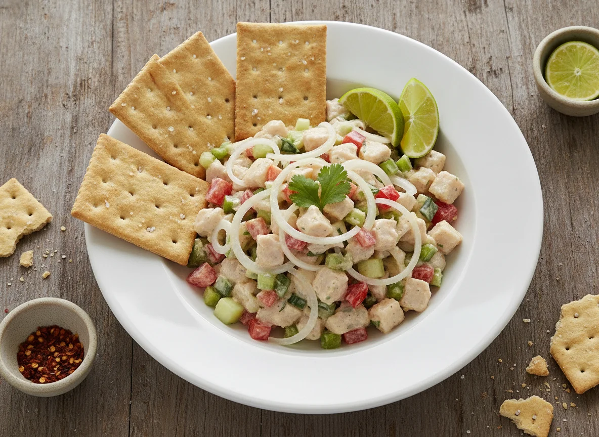 Ceviche de pescado con galletas saladas photo