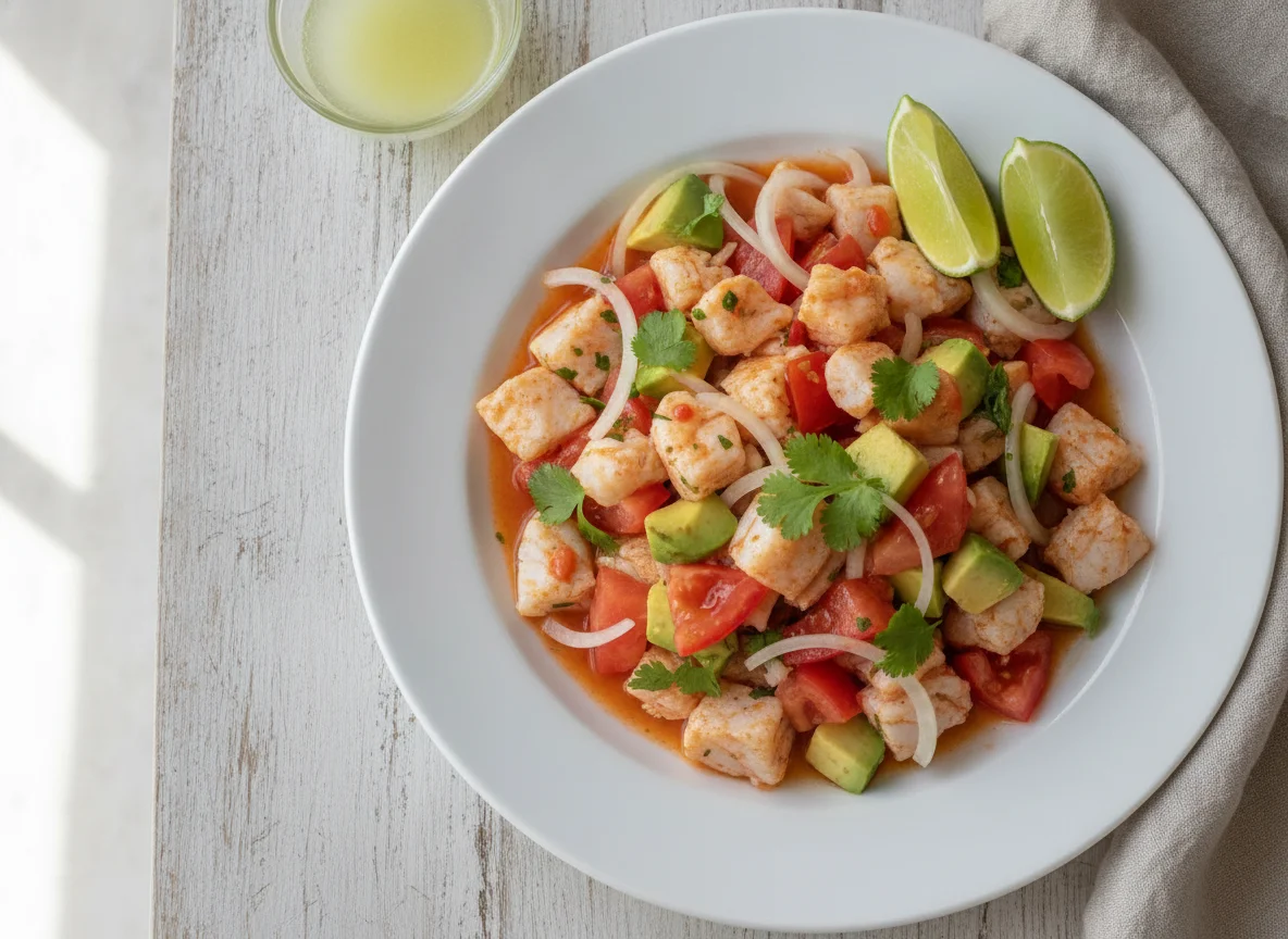 Ceviche de pescado con salsa catsup photo