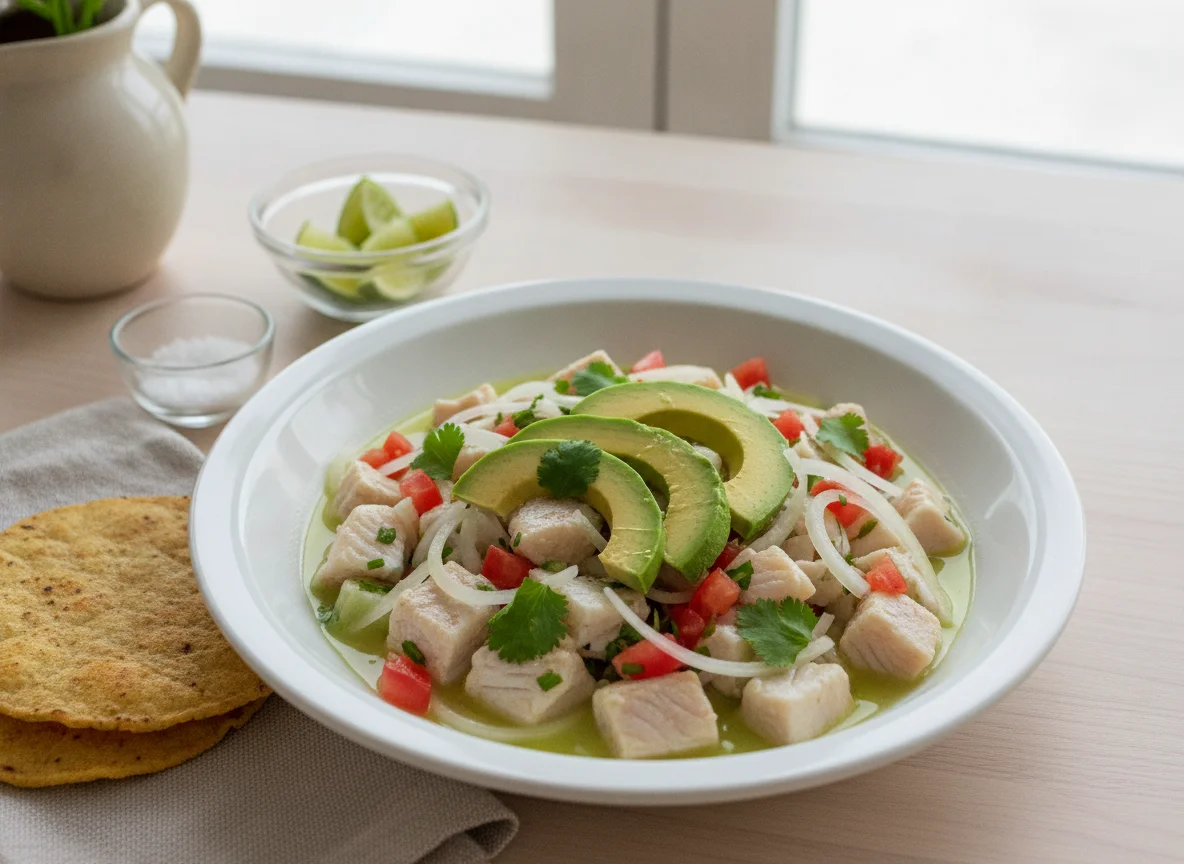 Ceviche de pescado con tostadas horneadas photo