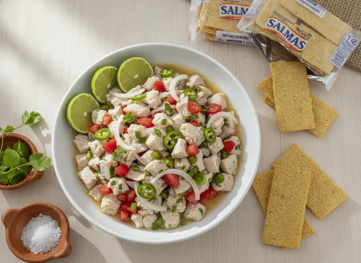 Ceviche de pescado con tostadas Salmas photo