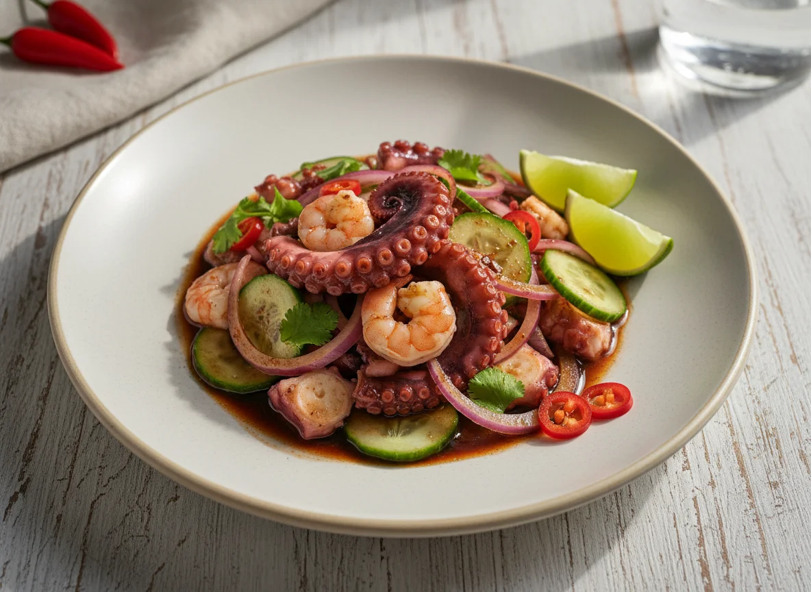 Ceviche de pulpo y camarón photo