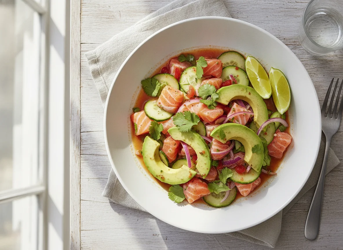 Ceviche de salmón con aguacate photo