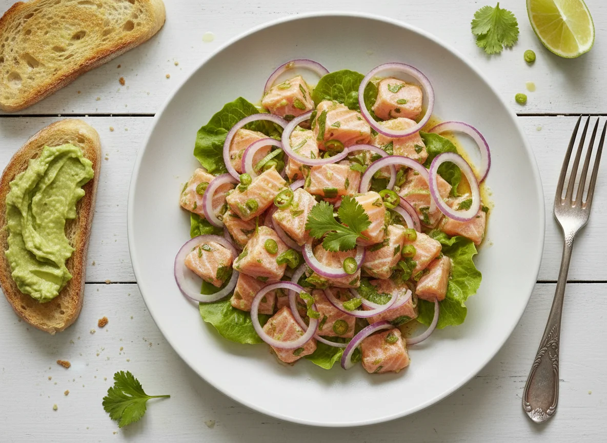 Ceviche de salmón con tostadas photo